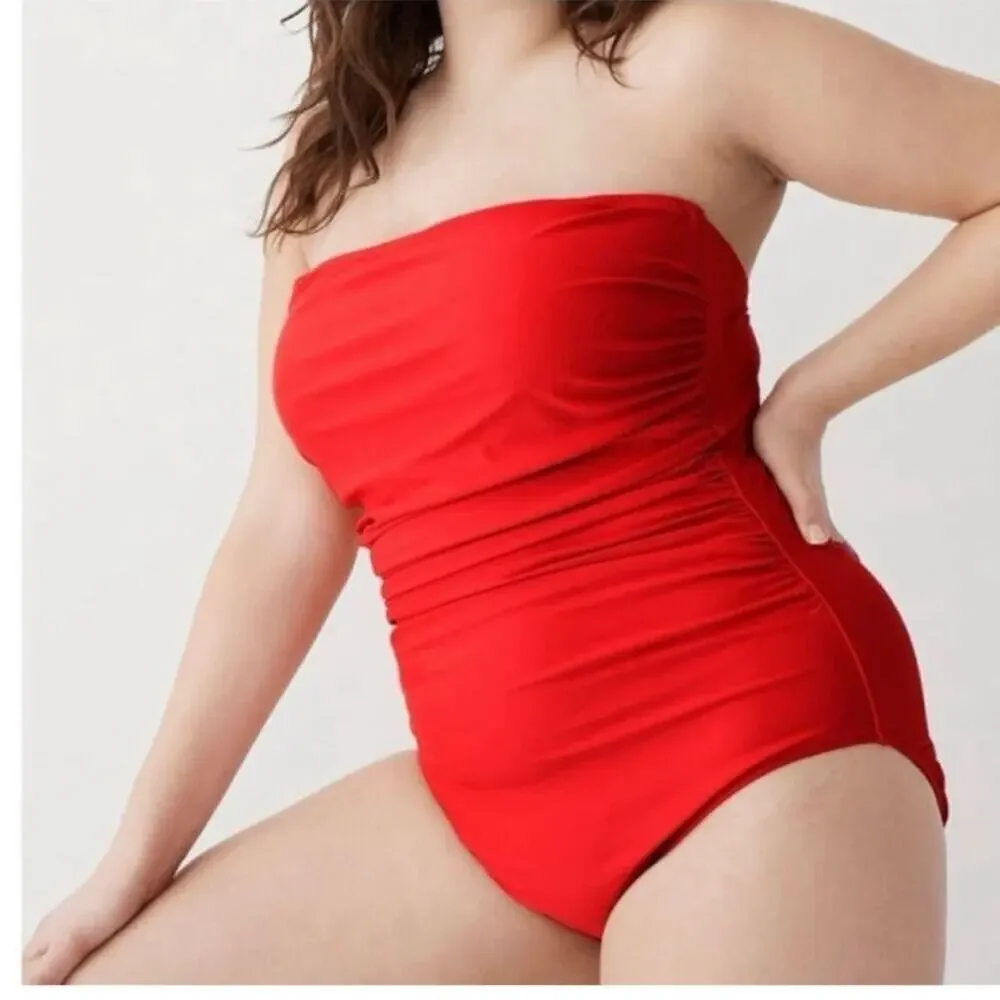 J.Crew Women's Ruched Bandeau One-Piece Swimsuit - Red - 22 - New with tags